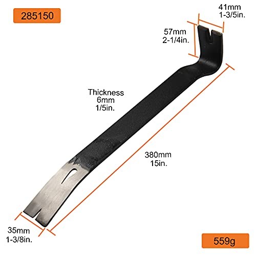 KSEIBI 285150 Hand Wonder Crow Bar Tool, Steel Nail Puller Paint Lid Lifter Trim Small Flat Pry Bar 15" inch for Prying, Scraping, Lifting, Pulling, Utility Claw Wonderbar - size: 15 Inch (380mm)