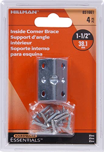 Hillman Inside Corner Brace Zinc 1-1/2" x 3/4" 4 Pack, 851661