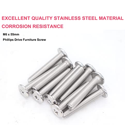 cSeao 12pcs M6 55mm Phillips Bolts Machine Screws 304 Stainless Steel for Furniture Connecting Table Bed - size: M6x55mm 12pcs, style: Phillips