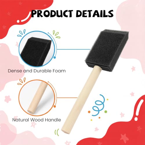 Mister Rui 1.5" Sponge Brushes 24 Pk – Bulk Foam Applicators for Classrooms