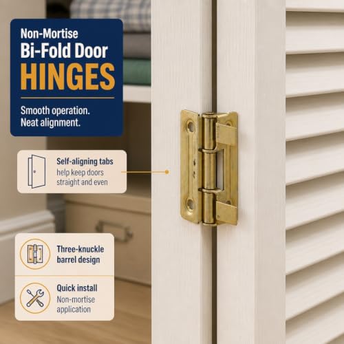 Prime-Line N 6936 Bi-Fold Door Hinges, Brass Plated, 1 Pair