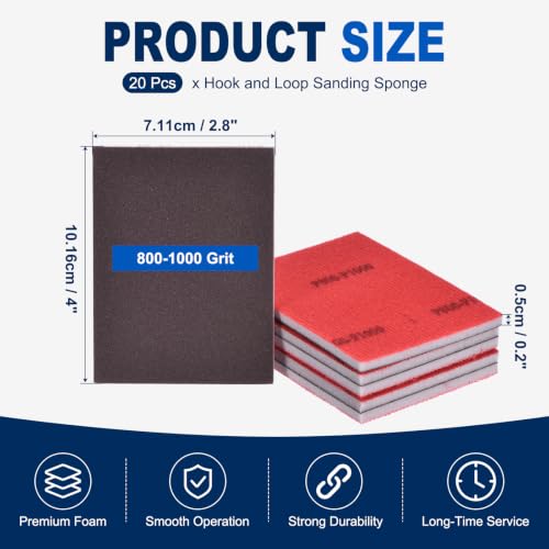 20Pcs 800-1000Grit Sanding Sponges, 4x2.8In Hook & Loop Black - size: 800-1000 Grit