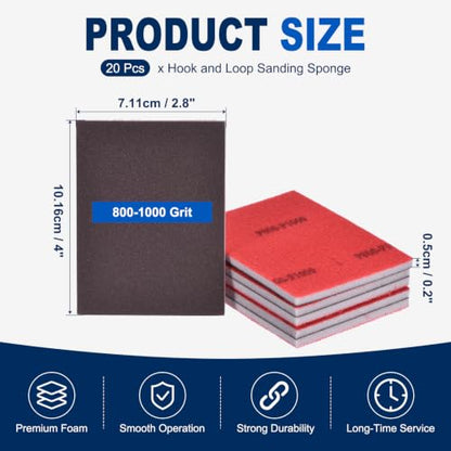20Pcs 800-1000Grit Sanding Sponges, 4x2.8In Hook & Loop Black - size: 800-1000 Grit