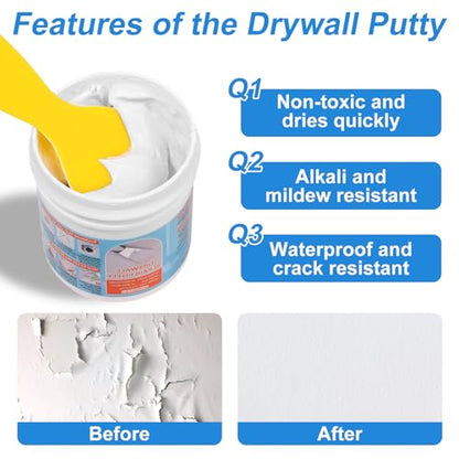 Drywall Repair Kit, Drywall Patch Repair Kit with 8.8OZ White Wall Repair Putty, Scraper Sandpapers Gloves for Heavy Duty Plaster Wall Repair, Easy to Fill Holes in Home Wall & Quick Repair Crack - color: 8.8OZ White Wall Repair Putty Patch Kit