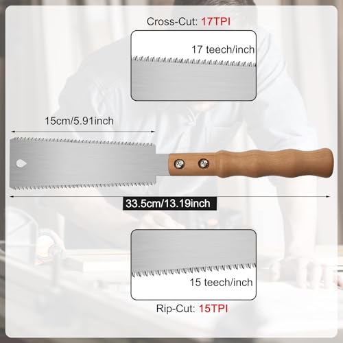 Japanese Hand Saw, 6 Inch Flush Cut Double-Sided Fine Teeth Wood Pull for Hardwood & Softwood Woodworking Trim (15/17TPI)