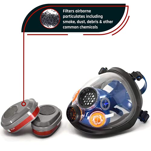 Parcil Distribution Full Face Respirator Mask - Air Purifying, Organic Vapor & Particulate - Industrial Use - CE Tested - color: Pd-101 Inferno Red