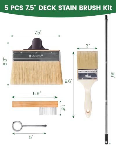 Voomey Deck Stain Brush 5 Pack – Threaded Long Handle Brush for Wood Deck, Fence Staining & Painting - size: 7.5inch(5pcs)