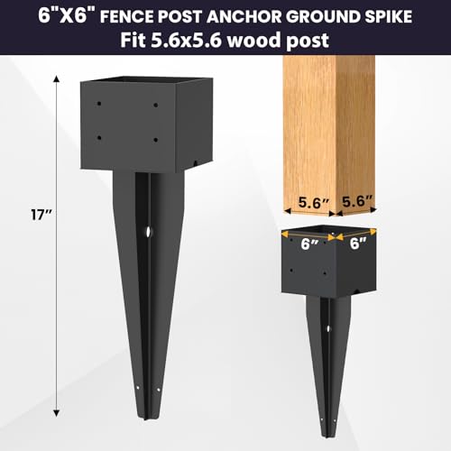 2 Pcs 17" Fence Post Anchor Ground Spike|Black Powder-Coated|6"x6" - size: 6"x 6"