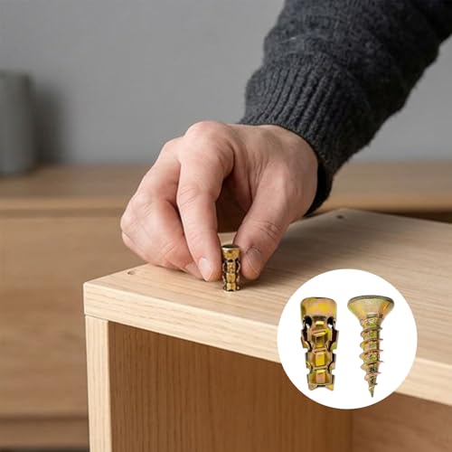 6×14mm Short Expansion Screw Set, Anchors and Screws for Cabinet Hinge Maintenance and Thread Repair, 10/30/50/100pcs, Fits Multiple Materials to Steady Loose Cabinet Door Structures (50, Gold)