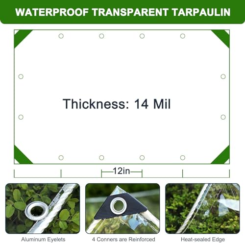Clear Tarp with Grommets, 3x6ft Transparent Tarps Heavy Duty Waterproof - size: 3x6ft