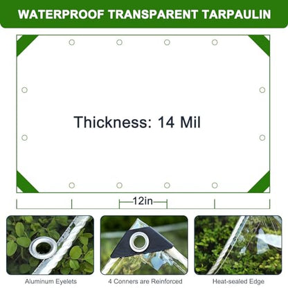 Clear Tarp with Grommets, 3x6ft Transparent Tarps Heavy Duty Waterproof - size: 3x6ft