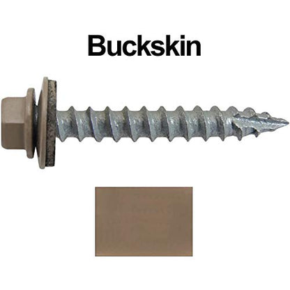 14 x 1-1/2" Buckskin Metal Roofing Screws - Hex Washer Head- Self-Starting/Tapping - EPDM Washer. 3 X 250 Bags - 750 Screws - color: BUCKSKIN, size: 1-1/2"