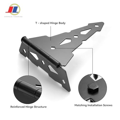 Gate Hinges, Heavy Duty T-Hinge, Wood Fence, Black - style: Wood Gate T