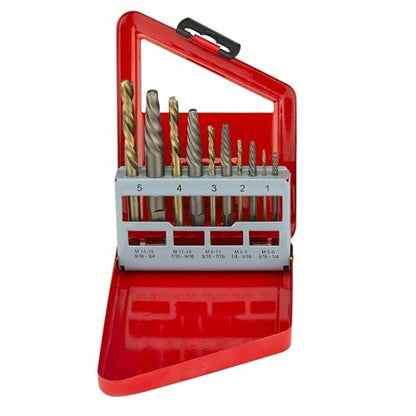 NEIKO 01925A Screw-Extractor And Left-Hand Drill-Bit Set, HSS M2 Steel Drill Bits, Alloy Spiral Flutes, Reverse Drill-Bit And Bolt Extractor, Easily Remove Stripped Screws And Broken Bolts, 10 Pieces - size: 10 Piece, style: Extractor Kit