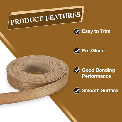 uxcell 3/4 Inch x 26ft Wood Veneer Edge Banding, Pre-Glued Flexible Ash Edging Strips, Iron on with Hot Melt Adhesive Wood Tape for Cabinet Repair and Furniture Restoration - size: 3/4 Inch x 26ft