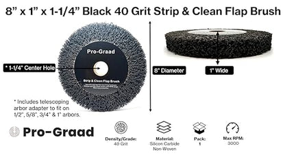 8" x 1" Black 40 Grit Strip & Clean Non-Woven Flap Brush Wheel - style: 8" x 1" x 1-1/4" Black