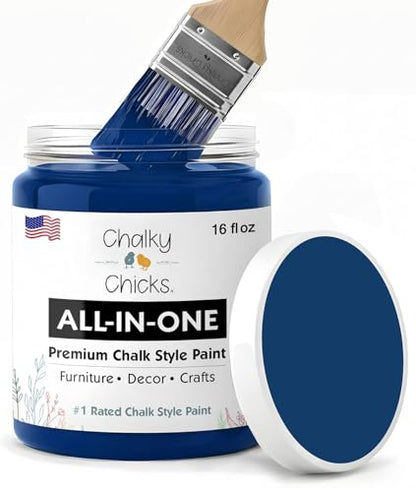 Chalky Chicks DC Blue 16 Fl Oz Chalk Paint for Furniture All in One - color: DC Blue (Navy Blue), size: 16 Fl Oz (Pack of 1)