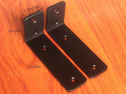 2 Pack - L 5" x H 2" x W1.5, 5mm Thick Black L Shelf Bracket, Iron Shelf Brackets, Metal Shelf Brackets, Floating Shelf, Shelf Supports with Screws - size: 5''x2'', style: Black 2 Pack