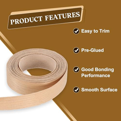 uxcell 3/4 Inch x 10ft Wood Veneer Edge Banding, Pre-Glued Flexible Beech Edging Strips, Iron on with Hot Melt Adhesive Wood Tape for Cabinet Repair and Furniture Restoration - size: 3/4 Inch x 10ft