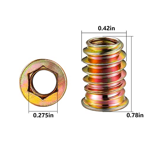 Wensilon 1/4"-20 200Pcs Threaded Insert for Wood Hex Drive Wood Inserts Furniture Nuts - size: 1/4"-20