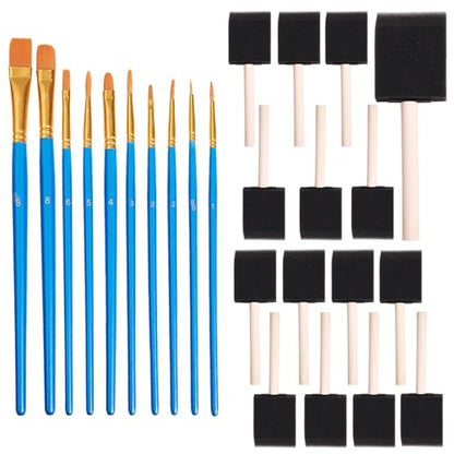 36-Piece Professional Painting Kit | 16 Sponge Brushes + 20 Nylon Brushes | Birch Handle & Aluminum Ferrules | Polyether Sponge & Nylon Bristle Combo | Watercolor/Acrylic/Oil Texture Tools