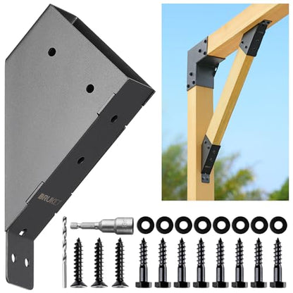 8pc 45°-Degree Angle Support Bracket, 2x4 (Actual 1.5''x3.5'') Angle Bracket, Suitable for Pergolas, Gazebo, Deck Porch, Cabin Elevated Wood Support Bracket kit (Frosted-Black) - size: 2''x4'' (Actual: 1.5''x3.5'')