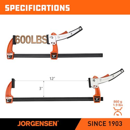 Jorgensen 12-Inch Bar Clamp Set, Ratcheting Bar Clamps, 2 Pack - size: 12 Inch