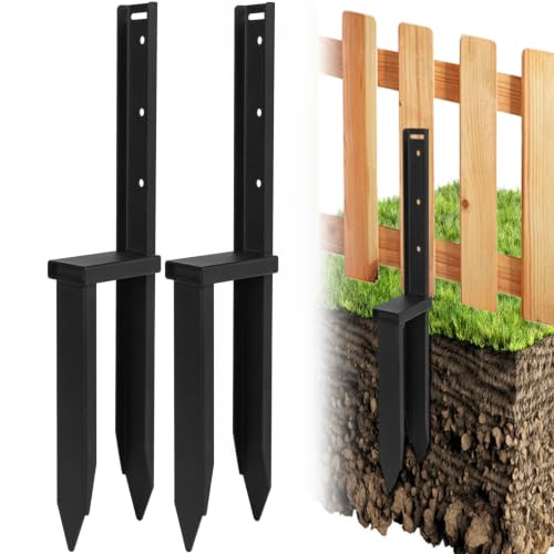Ertuohg 2PCS Fence Post Repair Kit, Heavy Duty Anchor Ground Spike with Double Pointed Design for Fixing Leaning or Broken 4x4/6x6 Wood Posts, Black - color: 2PCS Black