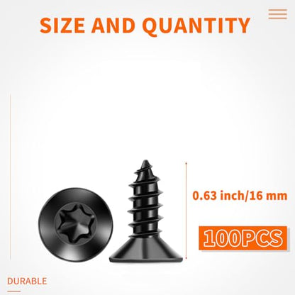 100 PCS #10 x 5/8" Flat Head Torx/Star Wood Screws, 18-8 (A2) Stainless Steel, Full Threaded & Black Coated for Durability, T25 Drive Bit Included, No.10 X 0.63 Multipurpose Screw by TPOHH - size: #10 x 5/8 inch