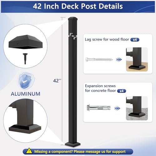 1 Pack 42in x 2in Modular Real Aluminum Deck Railing Post for Stairs - color: The Post 42in - 1Pack