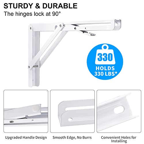 YUMORE Folding Shelf Brackets, 12 Inch Heavy Duty L Bracket, White, 2 Pack - color: White, size: 12 Inch