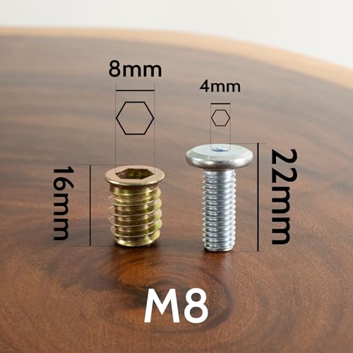 FLOWYLINE 40Pcs M8 Bolt & Threaded Insert Kit for Wood & Metal | | Screws Assortment Kit - size: M8