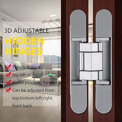 Ranbo 7 Inch Hidden Door Hinge, 3D Adjustable, Zinc Alloy Hardware Kit - size: 7 Inch