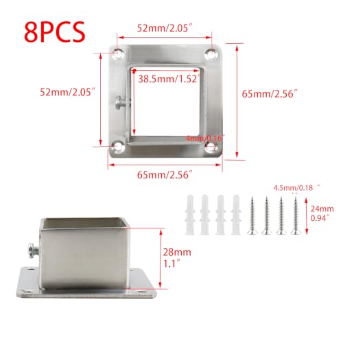 Wealrit 8 PCS Square Post Bases,1.52" Stainless Steel Deck Post Brackets - style: 8 pcs 1.5" Silver