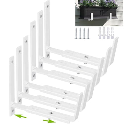 Y&M Adjustable Window Box Brackets 6 Pack, Wall Mount Planter Box Brackets - size: Set of 6- White