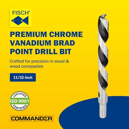 Chrome-Vanadium Brad Point - Ground Wood Drill Bit Woodworking - 11/32 Inch - size: 11/32 Inch