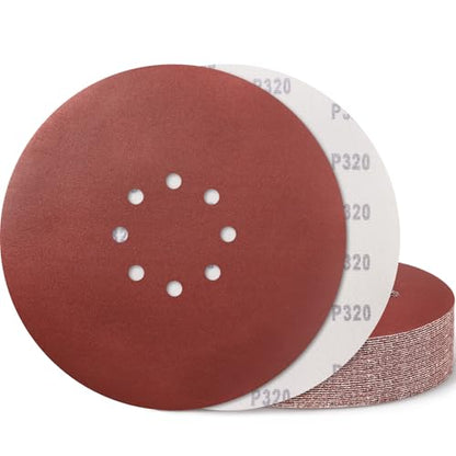 9 Inch 8 Hole Drywall Sanding Disc, 320 Grit 15 PCS Hook and Loop Sandpaper - style: Grit 320
