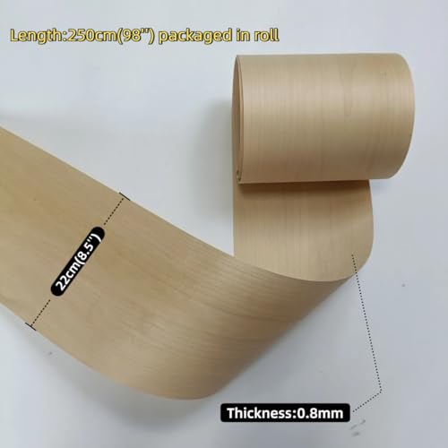 Maple Wood Veneer Sheet,Flat Cut,8.5''x 98'',Iron On Stick Veneer Roll Without Paper,Pre-glued Hot Melt Self Adhesive Strip for Cabinet Furniture Plywood Door Speaker Renovation Woodworking - color: Maple