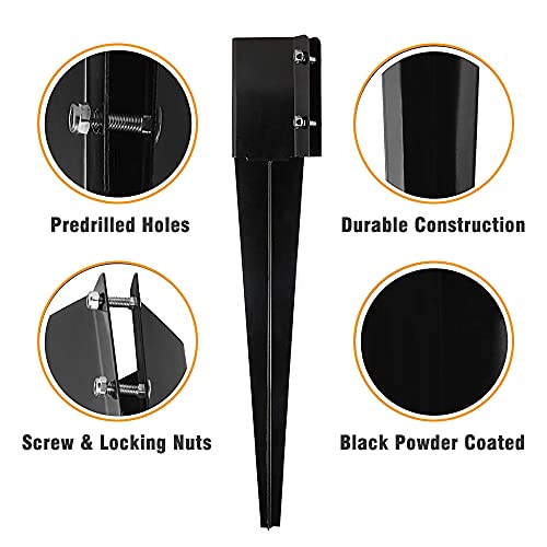 4Pcs Fence Post Anchor Metal Ground Spike 4"X4" Black Fences Stakes Posts