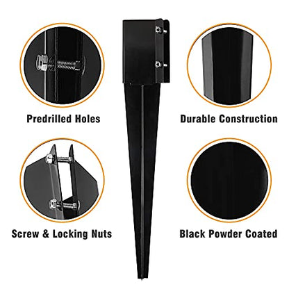 4Pcs Fence Post Anchor Metal Ground Spike 4"X4" Black Fences Stakes Posts