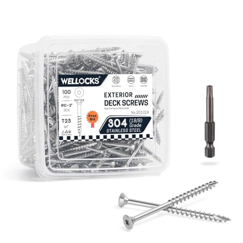 WELLOCKS #10 x 2 in 304 Stainless Deck Screws, 100 PCS - size: #10×2"