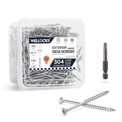 WELLOCKS #10 x 2 in 304 Stainless Deck Screws, 100 PCS - size: #10×2"