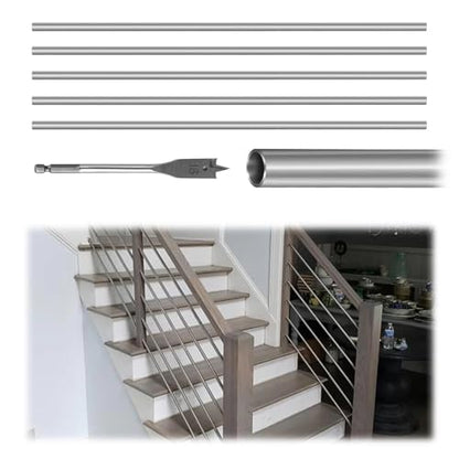 5 Foot x 5/8-inch Round Horizontal Bar Baluster for Stair Remodel- 304 Stainless Steel Hollow Staircase Metal Spindles for Indoor Staircase-5 Pack - size: Stainless Steel-5 Feet-1mm