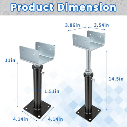 U-Shaped Floor Jack for 4x2, 4x4, 4x6 Joists - Adjustable Steel Telepost Mini Screw Jack U-Head, 11" - 14.5" Adjustment Range, 2 Pack - size: 11" - 14.5"