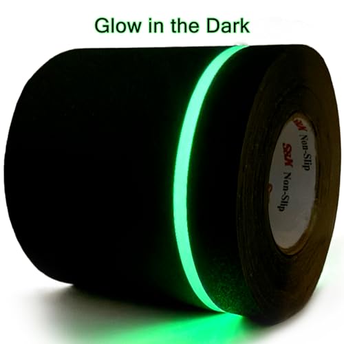 S&X Anti Slip Tape 6in x 60ft Glow-in-the-Dark Grip Tape for Stairs & Ramps - color: Black/Glow-in-the-Dark, size: 6" X 60'
