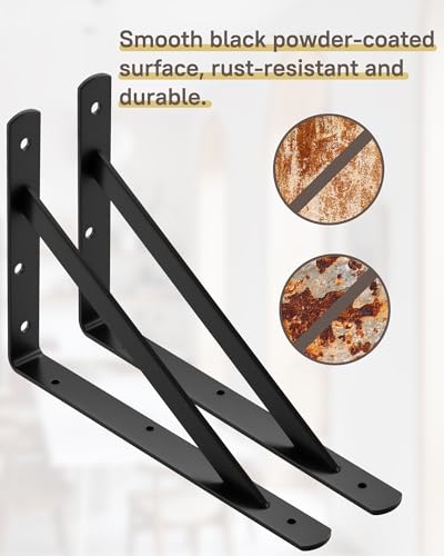 Heavy Duty Shelf Brackets, 12 x 8 Inch Black Metal L Brackets, 10 Pack - color: Black, size: 12 inch x 8 inch-10pcs