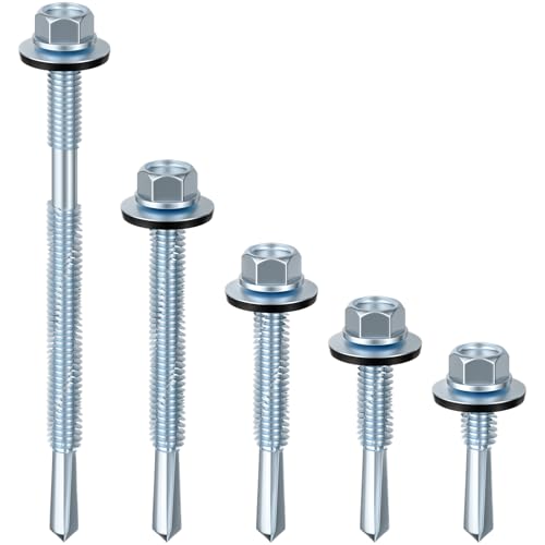 Wensilon (300pcs) #12X1 Extended Hexagonal self-Tapping zinc-Plated Screws with Rubber washers,10mm Steel Plate can be drilled - size: #12X1" 80PCS