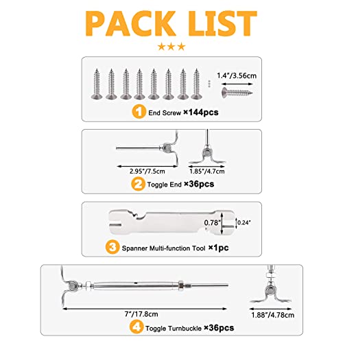 WAYSKA 36 Pairs T316 Stainless Steel Cable Railing Kit Fit 1/8" Wire Rope - size: 1/8 Inch(36 Pairs), style: Fit for 1/8" Wire Rope