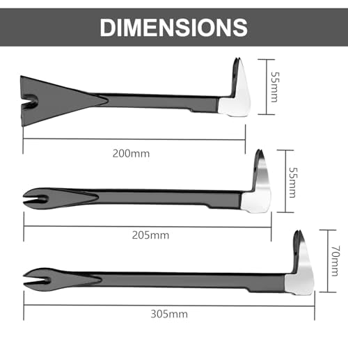 3Pcs Nail Puller Set, 8” and 12” Pry Bar and Chisel Scraperand Chisel Scraper, Mini Pry Bar, Nail Puller Pry Bar and Chisel Scraper, Cats Paw Nail Puller Tool