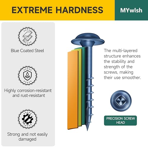 Mywish 600Pcs Pocket Hole Screws 2 Inch, Wood Screws #8 x 2 Washer Head Square Drive Self Tapping Pocket Screws, Blue Coated, with 150MM Pocket Hole Drill Bit - color: Blue-Coated, size: #8 x 2"